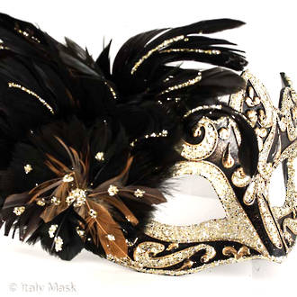 Masquerade Mask - Vin Gold Black (Feather)