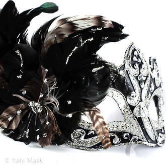 Masquerade Mask - Vin Silver Black (Feather)