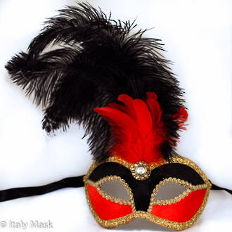 Masquerade Mask - Velvet Red-Black (Feather)