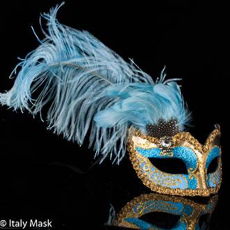 Masquerade Mask - Can Can Gold Aqua (Feather) (2)