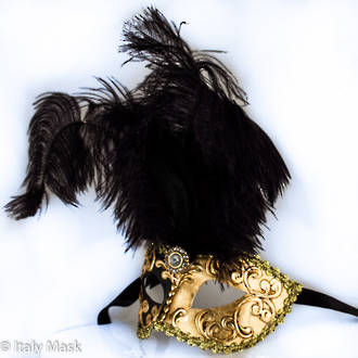 Masquerade Mask - Mezza Gold-Black (Feather)