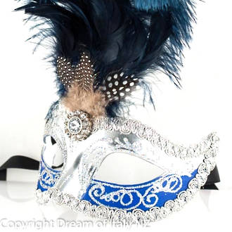 Masquerade Mask - Sisi Silver Blue (Feather) (2)