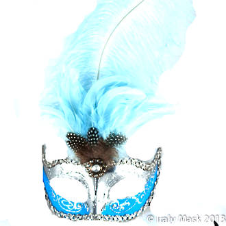 Masquerade Mask - Sisi Silver Aqua (Feather)