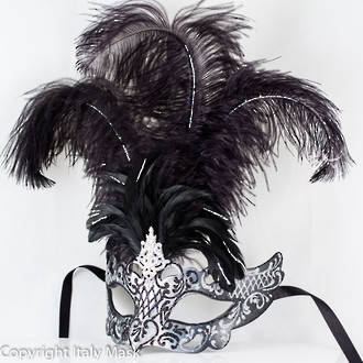Masquerade Mask - Decor Silver Black (Feather)