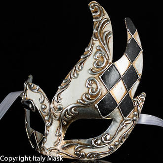 Masquerade Mask - Cigno Rombi (Silver Black)