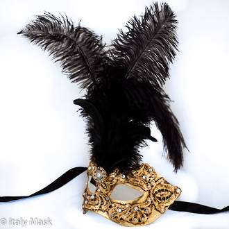 Masquerade Mask Macrame Gold Black (Feather)