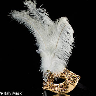 Masquerade Mask Macrame Gold White (Feather)