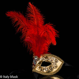 Masquerade Mask - Mezza Gold-Red (Feather)