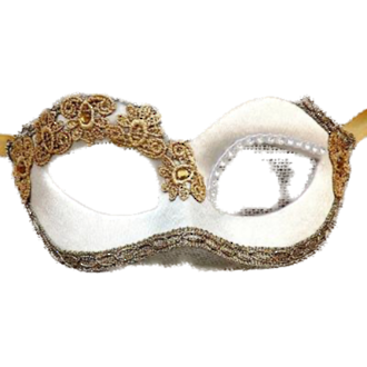 Masquerade Mask Paradiso - White with Gold Macrame Lace