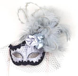 Venetian Masquerade Feather Mask - Ciuffo Dolce Rosa (Silver)