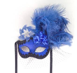 Venetian Masquerade Feather Mask - Ciuffo Dolce Rosa (Vivid Blue)