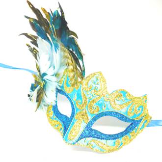 Masquerade Mask - Vin Gold Aqua (Feather)