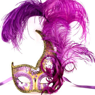 Masquerade Mask - Cigno Gold Purple (Feather)