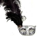 Masquerade Mask - Can Can Silver Black (Feather) 1