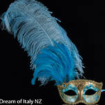 Masquerade Mask - Can Can Gold Aqua (Feather) (1)