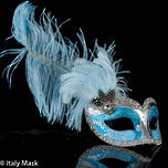Masquerade Mask - Can Can Silver Aqua (Feather)