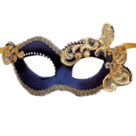 Masquerade Mask Regal - Deep Blue with Gold Macrame Lace