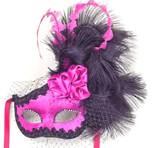 Venetian Masquerade Feather Mask - Ciuffo Dolce Rosa (Pink/Black)