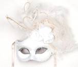 Venetian Masquerade Feather Mask - Ciuffo Dolce Rosa (White)