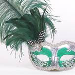 Masquerade Mask - Can Can Silver Green (Feather) (2)