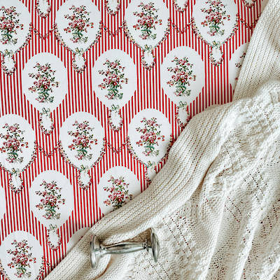 Gorgi French Scarlet Stripe and Flowers Cotton Print Cot Fitted Sheet