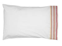 Vintage Retro White Cotton Percale Standard Pillowcase with Pink and Lime French Stripe Cuff and Beige Gros Grain