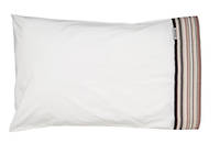 Vintage Retro White Cotton Percale Standard Pillowcase with Red and Navy French Stripe Cuff and Dark Navy Gros Grain