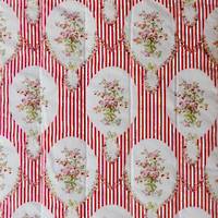 Fabric Swatch French Scarlet Stripes and Flowers Cotton Print