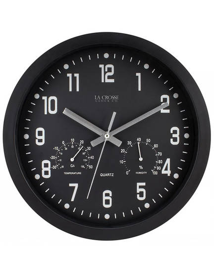 404-2631 30cm Inkwell Wall Clock with Temp and Humidity