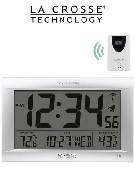 513-1311OTN La Crosse large 40cm x 28cm Digital Wall Clock with Outdoor Temperature