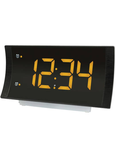 617-2410v3 Curved Amber Alarm Clock with Radio and USB Charging