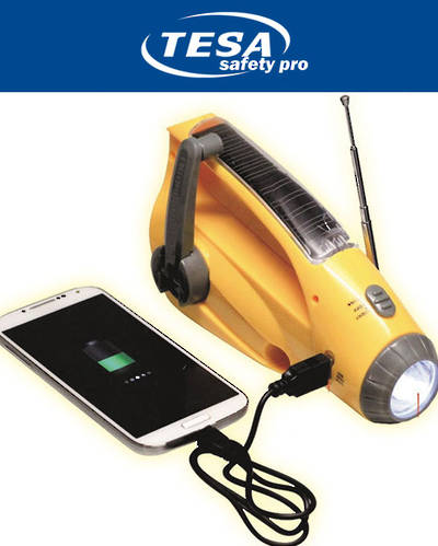 Solar Dynamo Radio Flashlight Siren + 5V USB smartphone charging for Emergency and Outdoors