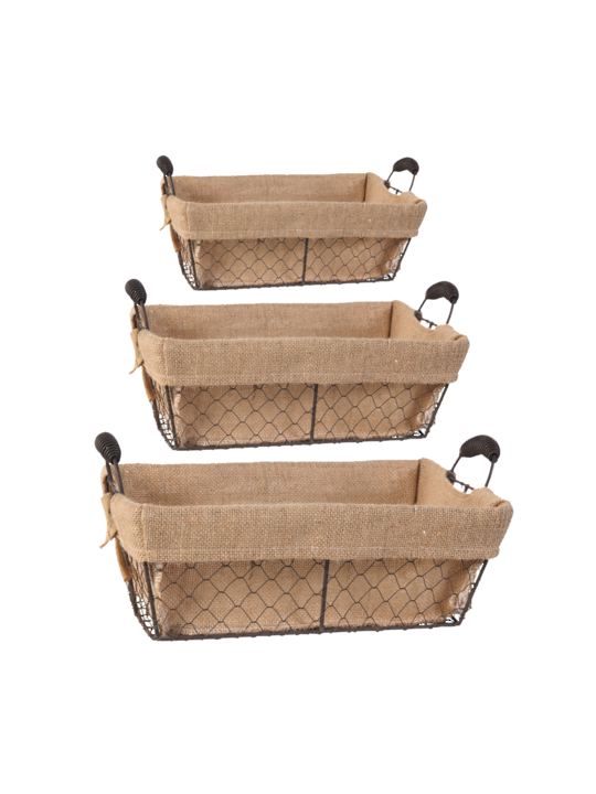 SET/3 JOYCE BASKETS WITH CANVAS CLOTH RECTANGLE