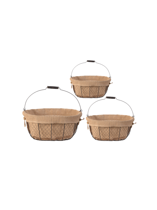 S/3 JOYCE BASKETS WITH CANVAS CLOTH OVAL