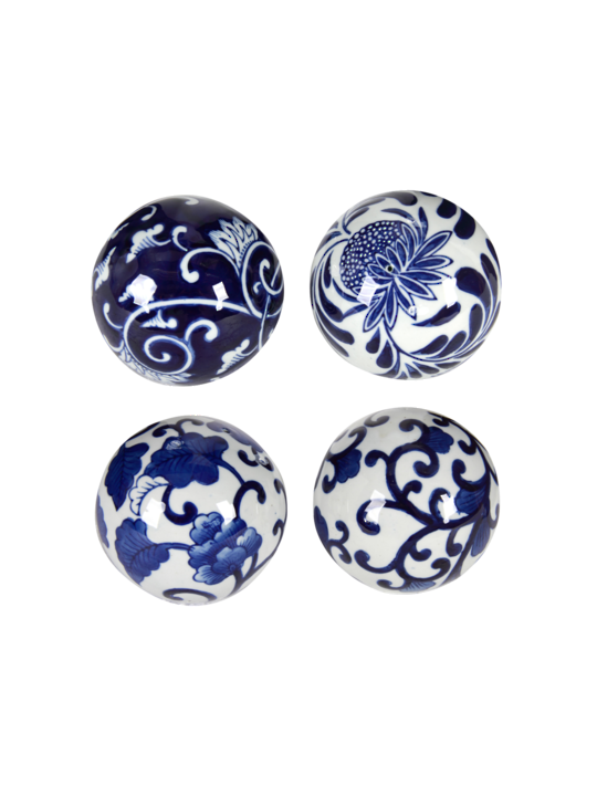 SET 4 BLUE & WHITE DECORATIVE BALLS