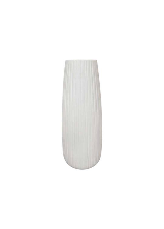 WHITE VASE WITH VERTICAL LINE DETAIL