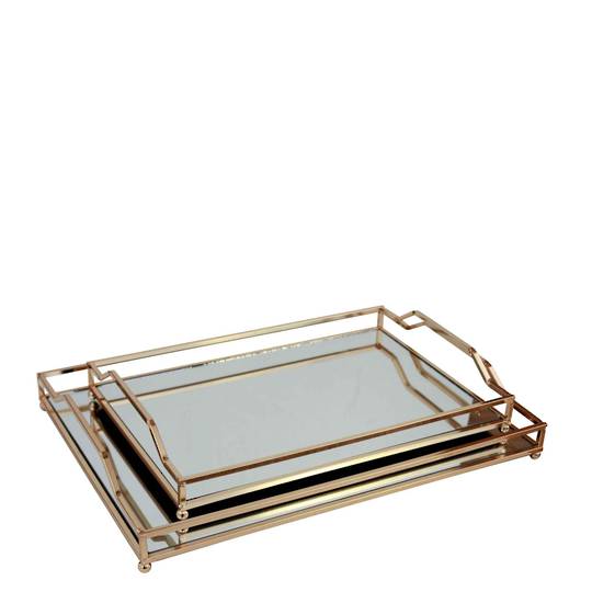 LUXE DECORATIVE RECTANGULAR TRAY WITH INSERT HANDLES - SET 2