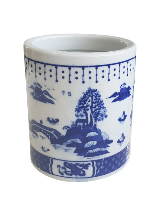 SMALL BLUE & WHITE PEN POT