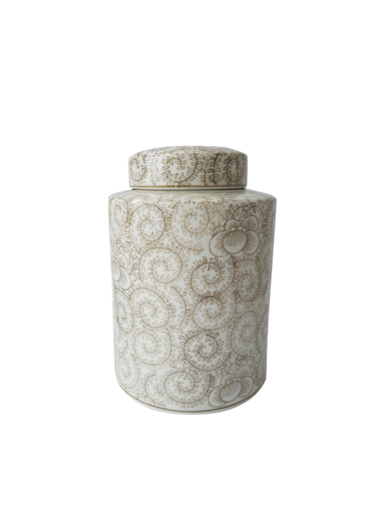MEDIUM TEAJAR CAMEL & WHITE SCROLLS