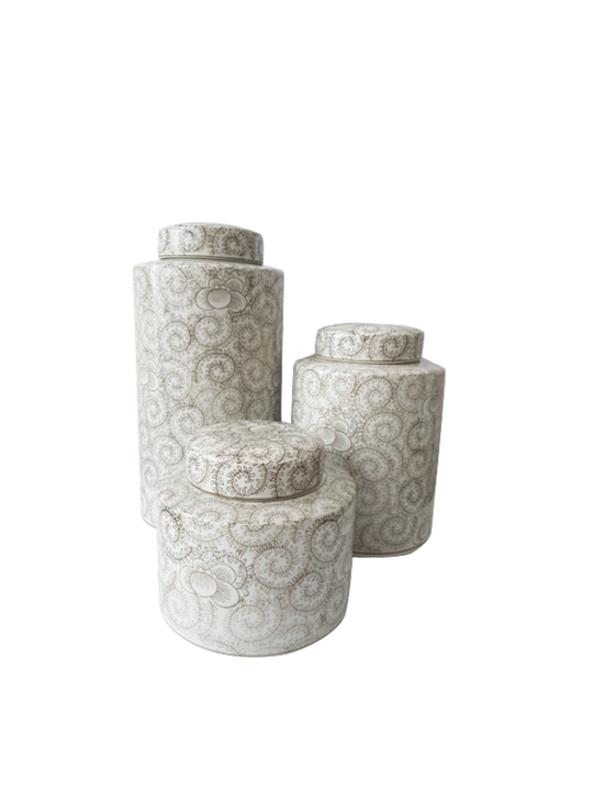 SMALL TEAJAR CAMEL & WHITE SCROLLS