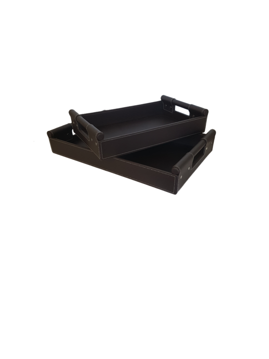 SET OF 2 TRAYS SMOOTH FINISH BWN RECT