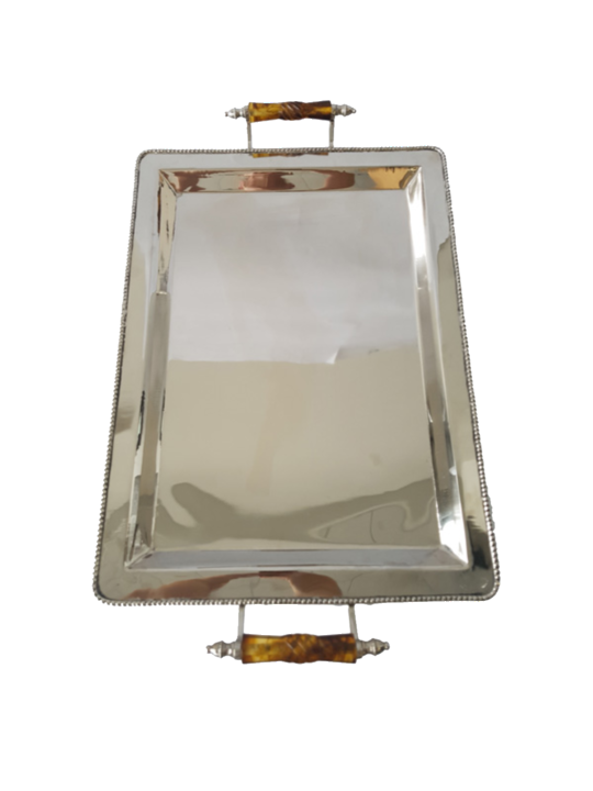 BRASS AND STAINLESS TRAY WITH TORTOISESHELL RESIN HANDLES
