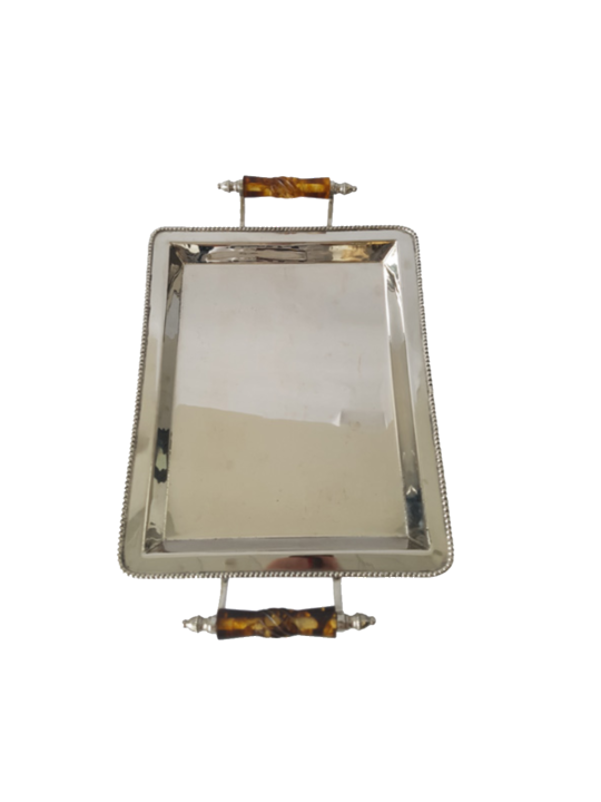 BRASS AND STAINLESS TRAY WITH TORTOISESHELL RESIN HANDLES