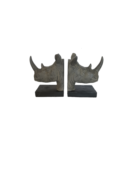 RESIN RHINO BOOKENDS GREY S/2