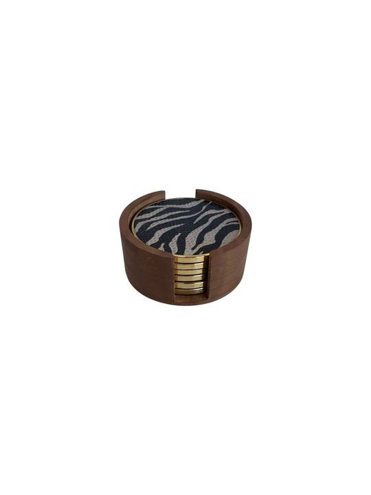 ZEBRA DESIGN LEATHER COASTER IN CASE S/6