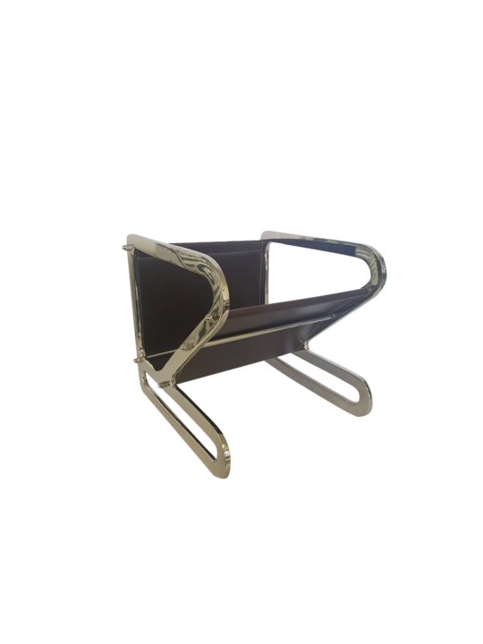 ALUM/STEEL/LEATHER MAGAZINE HOLDER