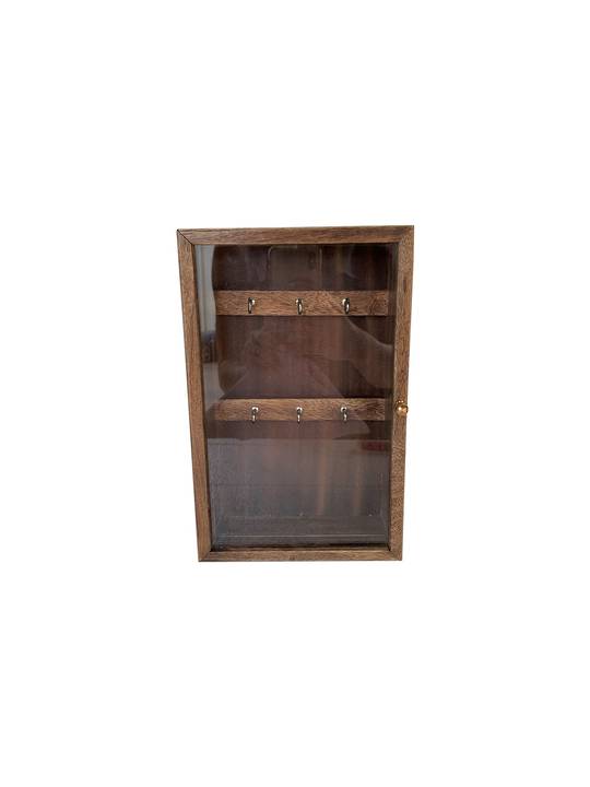WOODEN/GLASS KEY BOX BURNT MANGO