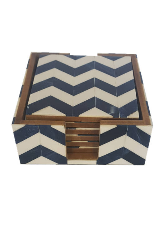 RESIN/MDF COASTER BLUE ZIGZAG SET/6