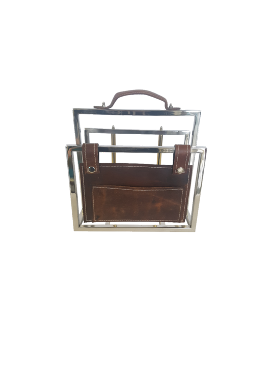 STEEL FILE HOLDER W/LEATHER POCKET