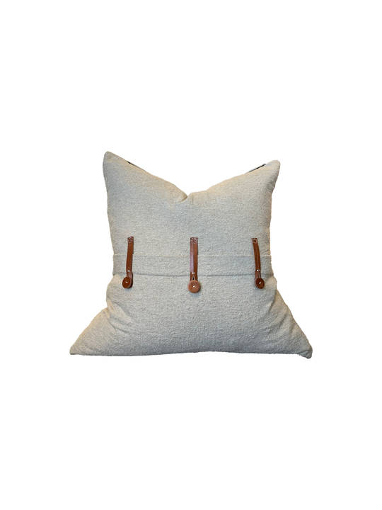 NATURAL COTTON CUSHION COVER WITH LEATHER BUTTON DETAIL